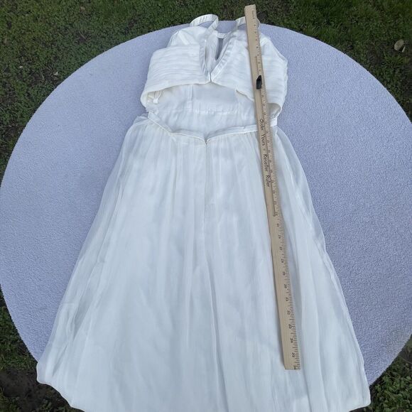 Long Evening Halter Dress Women’s Sz 2 Pure White Chiffon Satin Prom Wedding - Picture 16 of 16